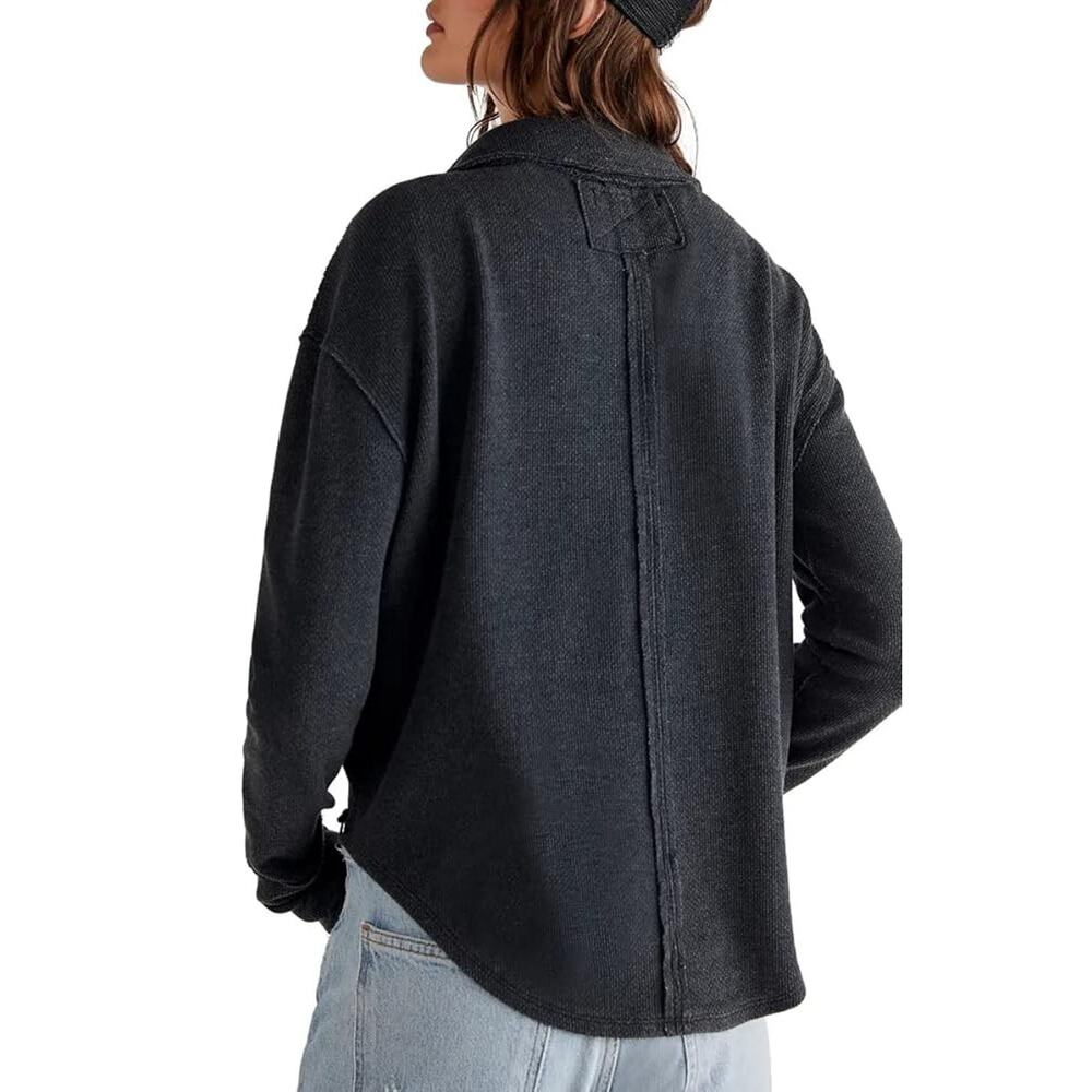 Sold! We The Free Womens Charcoal Gray V-Neck Thermal Pullover Sweater Small - Picture 4 of 10
